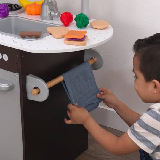 KidKraft Uptown Espresso Wooden Play Kitchen & Play Food Accessories Set